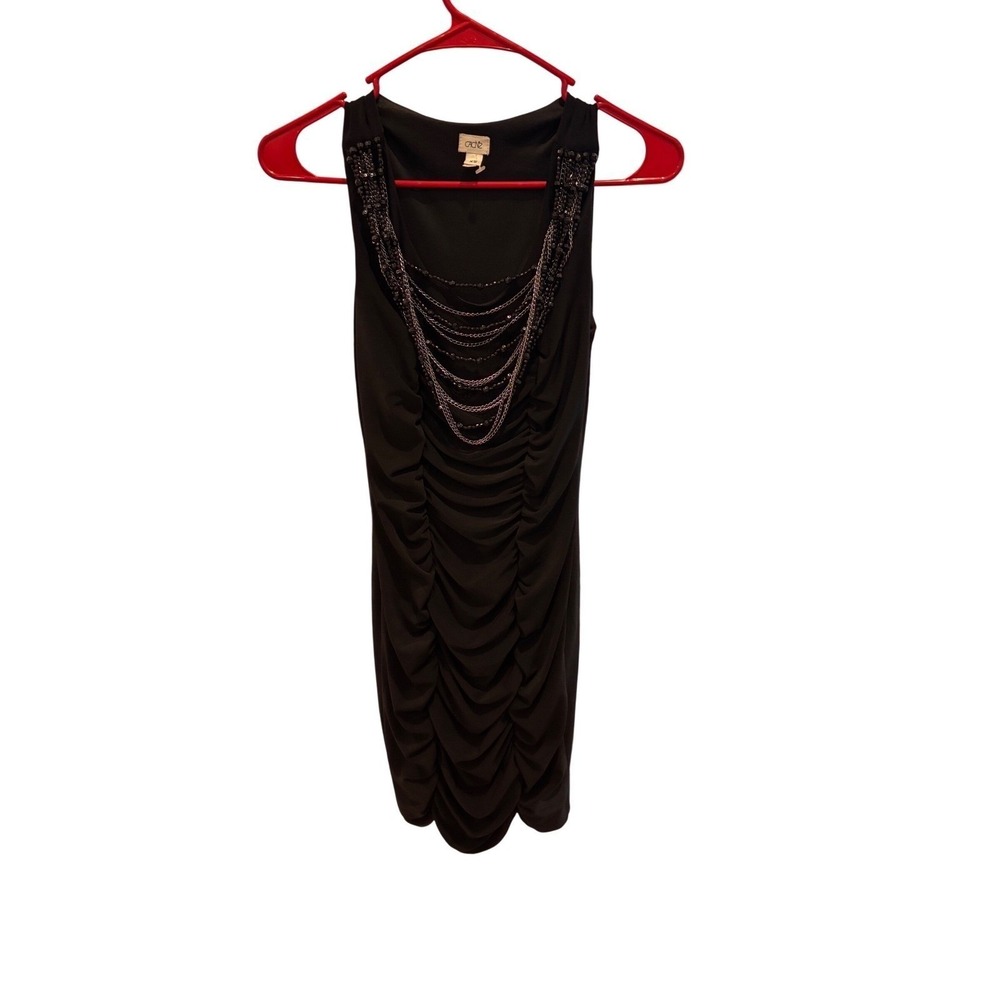Vintage Cache Black Ruched‎ Chain Embellished Tank Dress Size XS